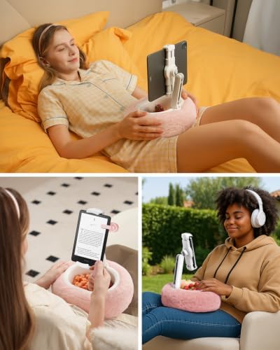 Viozon Tablet Pillow Stand,Kindle Pillow Stand, Compatible with 4-11" Tablet/Phone with Small Bowl, Kindle Holder Accessories,Idea for Reading and Video Watching On Bed,Pink - Image 2