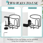 Hicarer 3 Pcs Large Desk Cup Holder, Clip on Table Cup Holder, Anti-Spill Drink for Lawn Chair, Horizontal or Vertical Mount, Black - Image 4