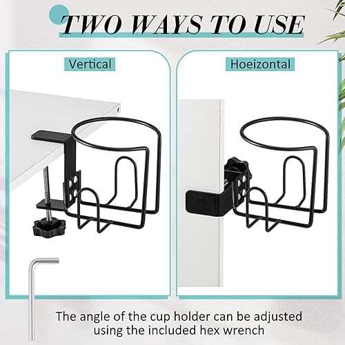 Hicarer 3 Pcs Large Desk Cup Holder, Clip on Table Cup Holder, Anti-Spill Drink for Lawn Chair, Horizontal or Vertical Mount, Black - Image 4