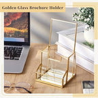 Fuyoooo 2 Pcs 4 Inches Gold Glass Brochure Holder Countertop Literature Trifold Pamphlet Stand with Business Name Card Holder Flyer Brochure Display for Magazine, Booklets, Menu, Journals Display - Image 5