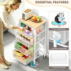 SUNALLY Kitchen Storage Cart with Drawers,Metal Snack Cart Organizer,White - Image 4