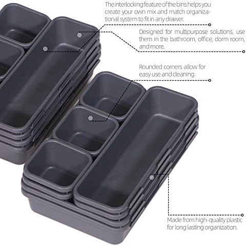 Set of 32 Interlocking Desk Drawer Organizer Tray Dividers Plastic Shallow Narrow Drawers Organizers Separators Storage Bins Container for Kitchen Bathroom Makeup Office Vanity Bedroom Dresser - Image 4