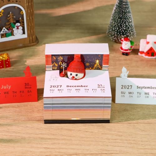 3D Art Calendar Memo Pad 2027,Desk Time Piece Calendar 3D Christmas Snowman Notepad Creative Rip Away Calendar Paper Carving Note - Image 4