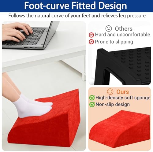 Foot Rest for Under Desk at Work, Ergonomic Under Desk Footrest with Washable Cover for Office, Home & Gaming Leg Elevation Pillow Red - Image 6