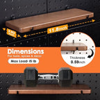 2 Pcs Walnut Finish Wooden Pegboard Shelf for 1/4" Metal Pegboard - Image 2