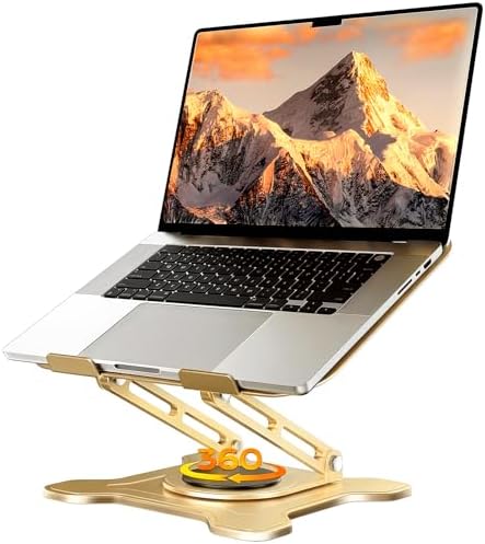 JCZT 360° Rotating Laptop Stand for Desk, Metal Foldable Laptop Riser, Gold by JCZT