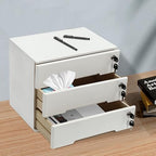 Wooden Desktop Storage Box with Lockable Drawers, Flat File Cabinet Drawer Desktop Storage Box, Countertop Storage Cabinet for Office Home Toiletries Supplies Vanity (White, 3 Drawer) - Image 4