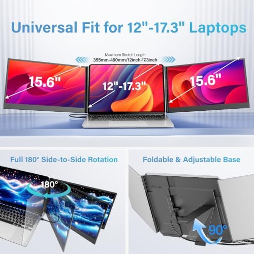 15.6" Laptop Screen Extender, Ultra-Slim Triple Laptop Monitor, FHD 1080P IPS Portable Screen, One-Cable Plug & Play for 13-17.3" Laptops, Compatible with Windows/Mac/Android/Switch - Image 3