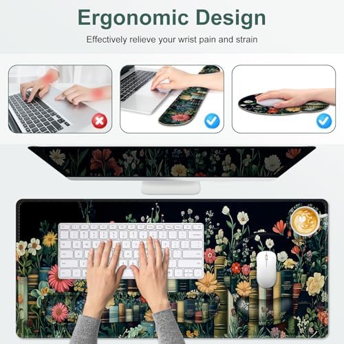 Wildflowers Mouse Pad, Large Desk Mat Extended Nature Botanical Aesthetic Deskpad, 4 PCS Non-Slip Rubber Base Computer Mouse Pads for Work, Game, Office, Home Decor Gifts I Floral Plants Books - Image 5