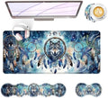 Large Keyboard Mouse Pad Set, Extended Mouse Pad+Keyboard Wrist Rest Support, Memory Foam Ergonomic Easy Typing, 4Pcs (31.5×11.8 in) Desk Pad Set for Office Home,Cool Wolf Dream Catcher by Unknown