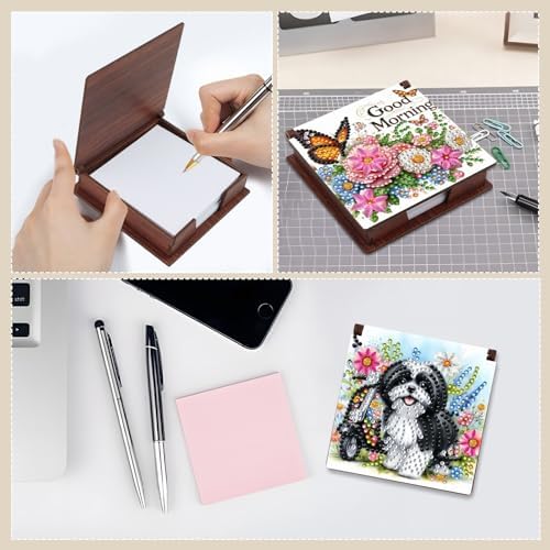 4pcs Flower Landscape Diamond Art Painting Note Box for Adults, Wooden DIY Sticky Notes Holder Kit with 640 Blank Notepads, Multi-Purpose Desk Organizer for Home Office, Study Thoughtful Gift - Image 6