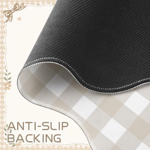 Sabary Gingham Desk Mat Scalloped Beige, 31.5 x 15.7 Inch - Image 5