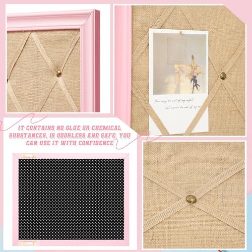 DoubleFill Pink Bulletin Board 16"×11" Linen Fabric Decorative Board Hanging Memo Boards with 20 Pushpins Large Cork Bulletin Boards for Home Office Decor Photos Display - Gold Linen with Pink Frame - Image 3