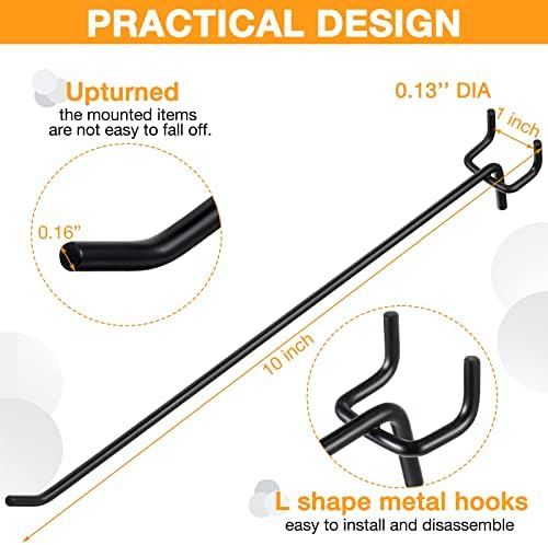 Shimeyao 100 Pcs Peg Board Hooks Stainless Steel Pegs,10 Inch,Black - Image 3