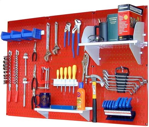 Wall Control 4 ft Metal Pegboard Standard Tool Storage Kit with Red Toolboard and White Accessories by Wall+Control