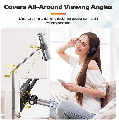 VIJIM Tablet Floor Stand Holder, Phone Stand for Recording, Adjustable Cell Phone & Tablet Holder for Floor, Compatible with iPad Pro Air Mini, Galaxy Tab, iPhone & 4.6-12.9 Inch Devices - Image 4