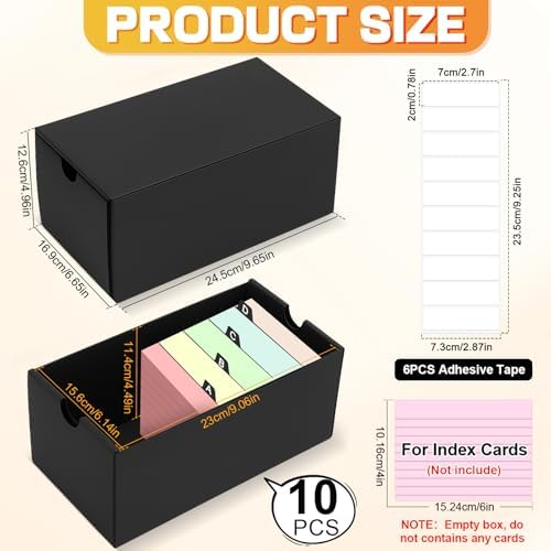 10Packs 4x6 Index Card Box,Index Card Organizer Box with Lid,Hold 10000 Cards,Black Recipe Holder for 4''x6'' Notecard Recipe Flashcard Card - Image 2