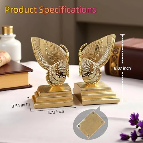 Butterfly Book Ends Decorative Bookends for Shelves, Elegant Butterfly Bookends for Bookshelf Decor, Animal Decorative Book Stoppers for Home Office - Image 3