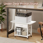 Printer Stand with Locking Wheels, 2-Tier Printer Table with Fabric Drawer, Under Desk Rolling Table Cart for Home Office, Fit Fax Machine Scanner, White - Image 2