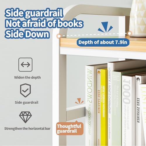 Desk Shelf Bookcase 1-Tier Metal Desktop Bookshelf Hutch with Grid Panel and DIY design possible Multipurpose Storage Organizer Display Rack for Dorm Office Home Computer Desk(White 45.3"×7.9"×38.6") - Image 4