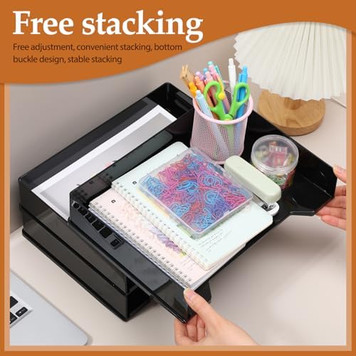 DoubleFill 6 Pcs Stackable Letter Tray Plastic Paper Tray, Black - Image 5