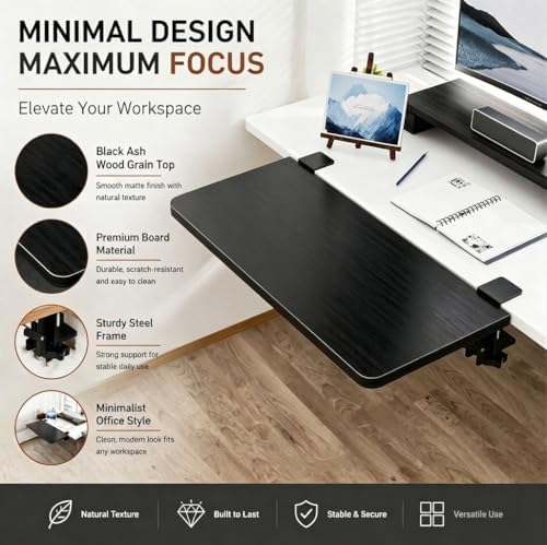 Desk Extender , 23.6'' x11.8 '' Foldable Table Extension Folding Wall Table Keyboard Extender for Desk Clamp-on Shelf for Dorm Bunk, Office, Kitchen Bar, additional storage platforms - Image 7