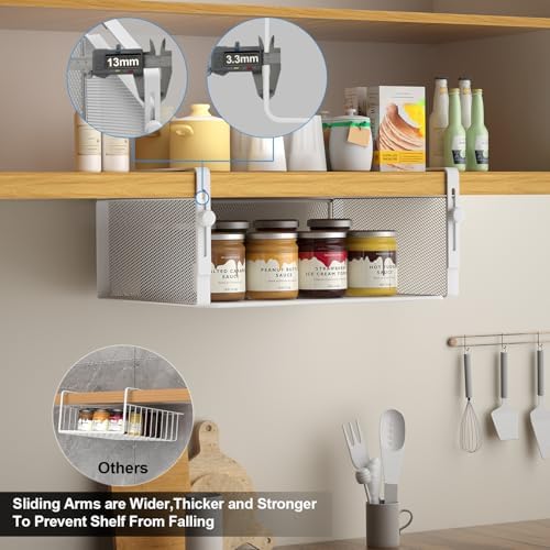 AmonHouseware 2Pack Under Shelf Basket,Adjustable Hanging Holder,White - Image 4