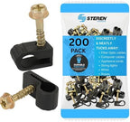 STEREN Coaxial Cable Clips - Cable Holder - Siding Clips for Hanging - Cord Holder for Desk - Cable Clamps - Cord Clip - Wire Organizer Clips - Tv Mount Screws (Black, 200 Count - Single Screw) by STEREN