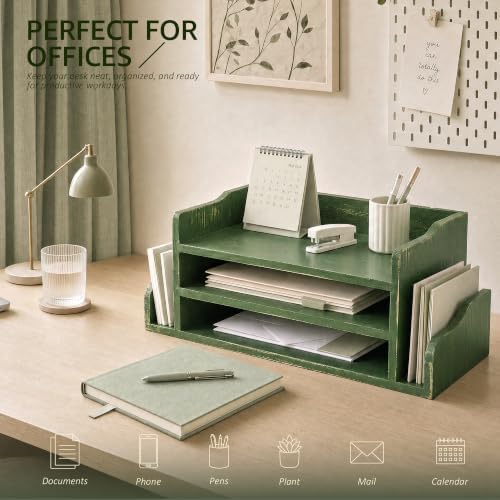 Wood Desk Organizer: File Organizer for Office Desk & Study, Green - Image 4