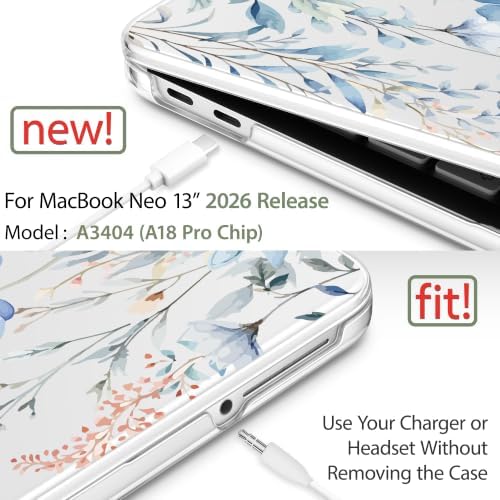 May Chen Compatible with MacBook Neo 13 inch Case 2026 Model A3404, Plastic Hard Shell,Keyboard Cover,Screen Protector,Dust Plug, for MacBook Neo 13" with A18 Pro Chip, Blue Flower - Image 3
