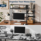 Desk Shelf, 38.6" Desk Hutch with Pegboard Hooks Set, Black - Image 6