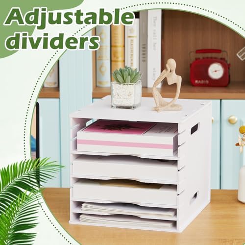 Juexica 9 Tier 8.5" x 11" Scrapbook Paper Organizer, White Cardstock File Organizer with Adjustable Shelves, Stackable Paper Trays, Desktop Storage Rack Document Holder for Desk Home Office - Image 5