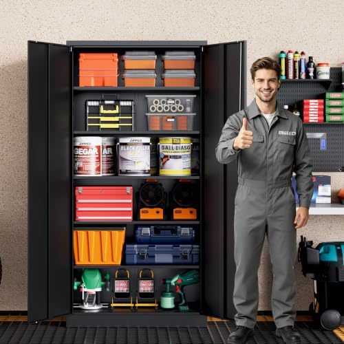 MIIIKO Metal Storage Cabinet with Lock, 72" Tall Black Garage Storage Cabinets with Doors and Shelves, Metal Locker for Home Office,Garage, Industrial, Commercial, Workshop(Black) - Image 2