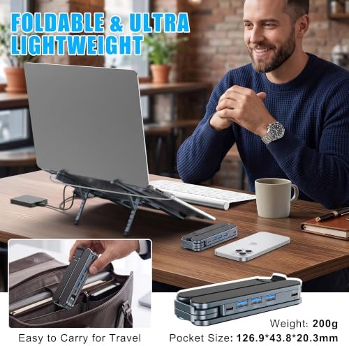Laptop Stand with Docking Station Foldable Computer Riser Desk Hub - Image 5