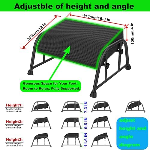 10-Level Adjustable Under Desk Footrest, XL Black Metal Frame - Image 4