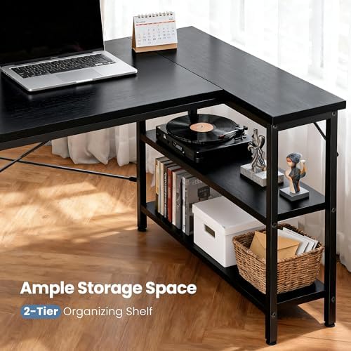 DUMOS 55" L Shaped Computer Desk, Corner Desks with Storage Shelves, Black - Image 5