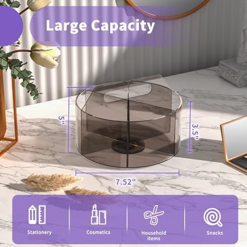 Mefirt Acrylic Pen Organizer, 360 Degree Rotating Desk Organizer with 6 Compartments Crayon Holder for Office, School, Home, Art Supply, Grey - Image 5