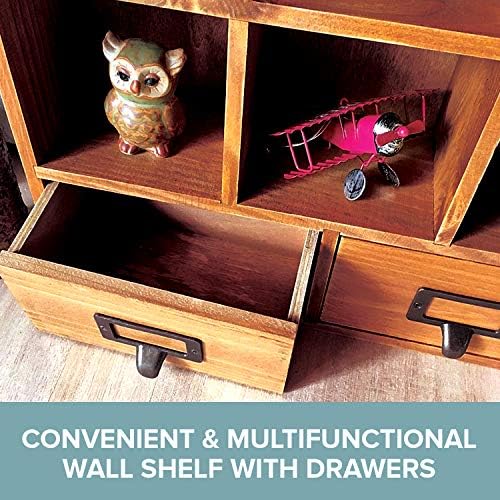 Primo Supply 2-Way Wood Cabinet Cubbies - Rustic Home Decor - Floating Shelves for Storage - Farmhouse Desk Shelf with Drawers - Cube Shelf Display - Vintage Bedroom Decor - Image 5