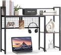 4-Tier Desk Hutch Shelf with Grid Panel, 39” Desktop Bookshelf for Monitor, Office & Home (Rustic Brown, 39") by Grecodown