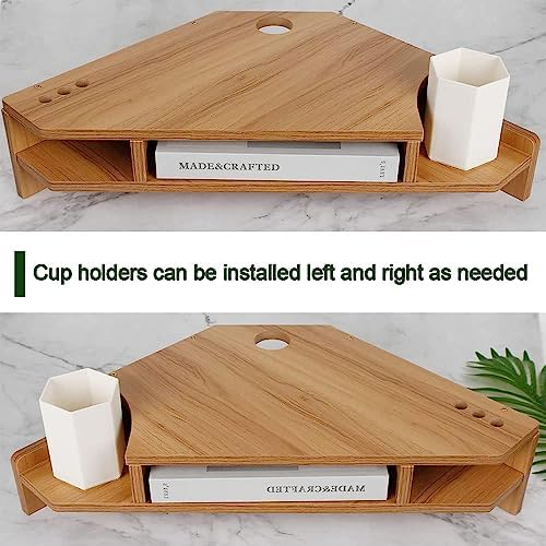 Triangle Monitor Stand Riser,Cut Triangle Save Space Desktop Corner,Desktop corner shelf with drawers wooden computer stand with storage laptop risers office organization. (No drawer) - Image 4