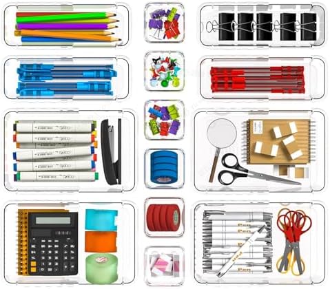 14 PCS Adjustable Clear Drawer Organizer Set - 3-Size Acrylic Storage Boxes for Makeup, Stationery, Kitchen Utensils, Tools & Bedroom Dresser Organization - Image 7