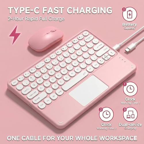 Keyboard Case with Touchpad for Galaxy Tab S10 FE/S10 Lite/S9 FE 10.9-Inch, Tab S9 11", Detachable Keyboard Case with Touchpad, 360 Degree Rotating Stand Cover with S Pen Holder, Pink - Image 4