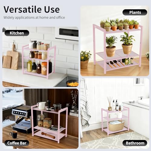 Desktop Shelf Organizer, 3-Tier Office Storage Rack, Adjustable Metal Bookshelf for Top of Desk, Pink Desk Organizer for Office, Home, Dorm and Small Spaces (Pink) - Image 5
