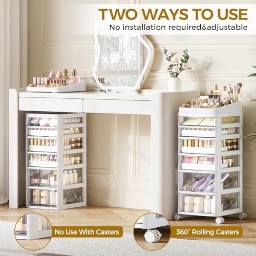 Rolling Cart with 6 Drawers, Clear Plastic Drawer Organizers, Vanity Cart - Image 6