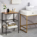 VECELO Tall End Table with Metal Basket,Nightstand with Shelf Storage Organizer, Wood Night Stand with Metal Frame, Waterproof for Bedroom, Living Room, Bathroom by VECELO