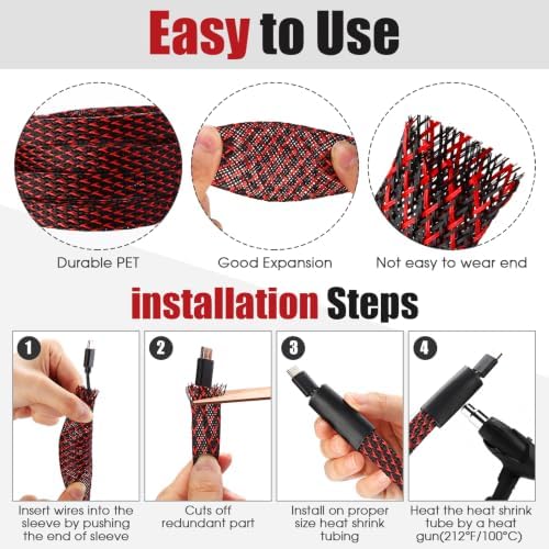 Tatuo 151 ft Braided Cable Sleeve Expandable Wire Sheathing(Red, Black) - Image 3