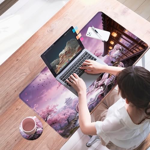 Mouse Pad,Large Desk Mat Set, 4in1 XL Mousepad + Keyboard Wrist Rest+Mouse Wrist Rest+Coaster with Ergonomic Desk Pad for Home Office Table Computer Cover -Cherry Blossom Tree - Image 7