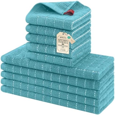 Homaxy Cotton Terry Kitchen Towels and Dishcloths Set of 10, Lake Blue by Homaxy