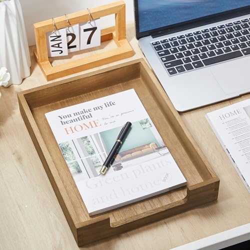 Fulmoon 3 Pcs Stackable Wood Letter Tray A4 Size Desk File Organizer - Image 2