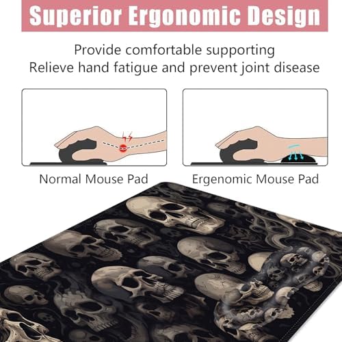 Large Keyboard Mouse Pad Set, Extended Mouse Pad+Keyboard Wrist Rest Support, Memory Foam Ergonomic Easy Typing, 4Pcs (31.5×11.8 in) Desk Pad Set for Office Home,Cool Skull - Image 5